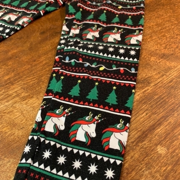 Holiday Time Black Unicorn Christmas Holiday Leggings Girls Large 10-12 EUC - Picture 3 of 7